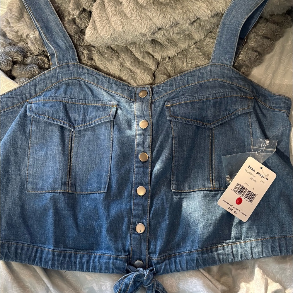 Free People Blue Denim Top